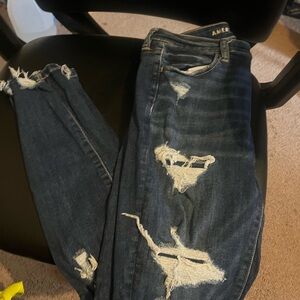 American Eagle Outfitters Women's Ripped Dark Blue Skinny Jeans